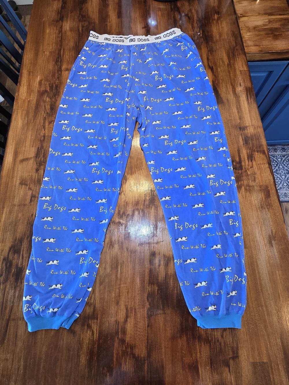 Vintage Big Dogs Pajama Pants Mens Large Drawstring Elastic Waist Logo Blue Jog